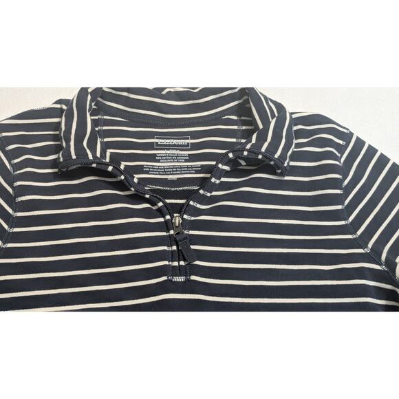 LL Bean Ultrasoft Sweats 1/4 Zip Pullover Womens Large Navy Blue Stripe Shirt - Picture 5 of 11